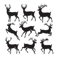 Set of wild deer silhouettes in flat style isolated on white background. illustration vector