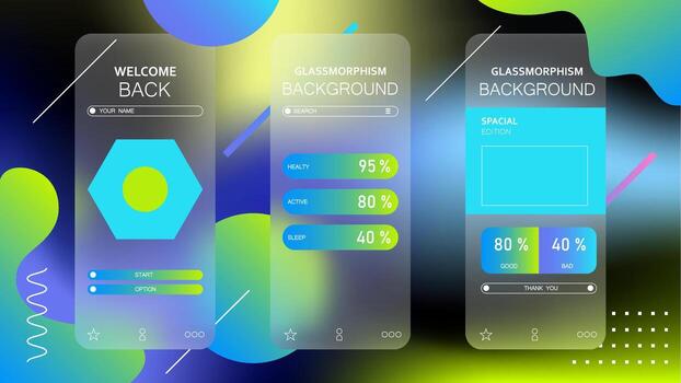 A set of three screens with different colors and shapes vector