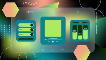 design background a screenshot of a screen music player showing the page of the page glassmorphism effect. vector