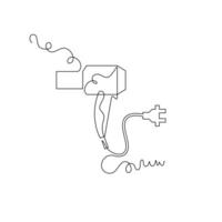 one line art hair dryer illustration. line art, one continuous line, simple, hand drawn and sketch style. for icons, symbols, signs or logos vector