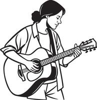Unique Graphics of Girl Playing Guitar in Silhouette Form vector