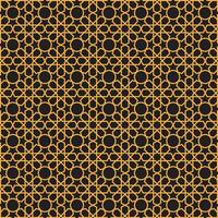 Abstract background with intricate gold Islamic patterns on a rich black backdrop. vector