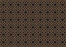 Abstract background featuring a geometric Islamic pattern with gold lines on a black color base. vector