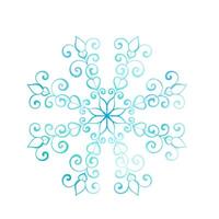 Watercolor openwork snowflake. Frost crystals drawn by hand. Hand painted drawing isolated on white background. clip art vector
