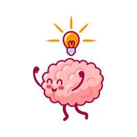 Brain. Cute cartoon character in kawaii style. Concept of idea, insight. Eureka. Healthy organ, nervous system. illustration, flat style. Health and mental problems. Medical brochure template. vector
