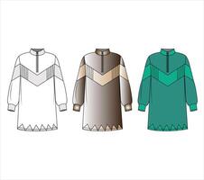 Flat sketch Unisex Oversize Sweatshirt dress with color vector