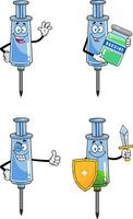 Syringe Vaccine Cartoon Character Series. Collection Set vector