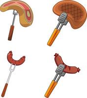 Grilled Meats On A Fork. Hand Drawn Collection Set vector