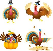 Turkey Cartoon Characters Flat Design. Collection Set vector