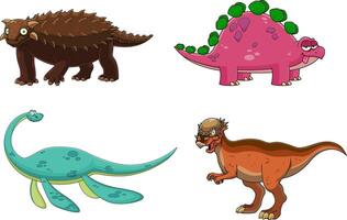 Dinosaur Cartoon Characters. Hand Drawn Collection Set vector
