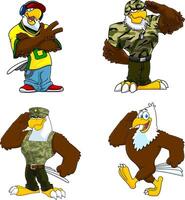 Eagle Cartoon Characters. Hand Drawn Collection Set Isolated On White Background vector