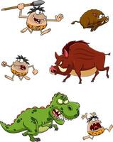Caveman Cartoon Characters. Hand Drawn Collection Set vector