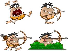 Caveman Cartoon Characters. Hand Drawn Collection vector