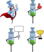 Syringe Vaccine Cartoon Character Series. Collection Set vector