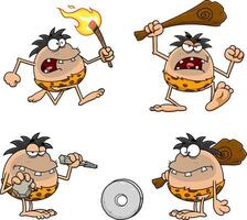 Caveman Cartoon Characters. Hand Drawn Collection Set vector