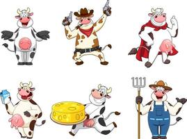 Cow Cartoon Characters. Collection Set vector