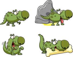 Green Dino Dog Cartoon Character. Hand Drawn Collection Set vector