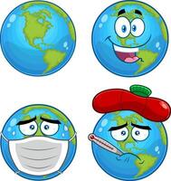 Earth Globe Cartoon Character. Collection Set Isolated On White Background vector