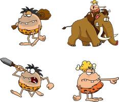 Caveman Cartoon Characters. Hand Drawn Collection Set vector
