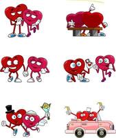 Red Heart Cartoon Character Series. Collection Set vector