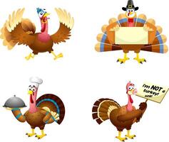 Turkey Cartoon Characters Flat Design. Hand Drawn Collection Set vector