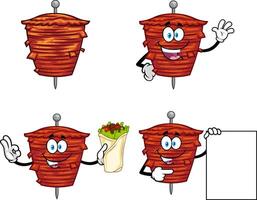 Kebab On Skewer Grilling Meat Cartoon Character Series. Collection Set vector