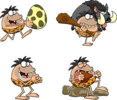 Caveman Cartoon Characters. Hand Drawn Collection Set Isolated On White Background vector