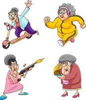 Grandma Cartoon Characters. Collection Set Isolated On White Background vector