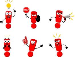 Red Exclamation Mark Cartoon Character. Collection Set vector