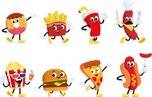 Fast Food Retro Cartoon Characters. Flat Design Collection Set vector