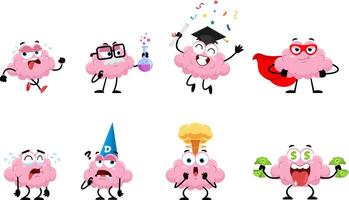 Funny Brain Cartoon Character. Flat Design Collection Set vector