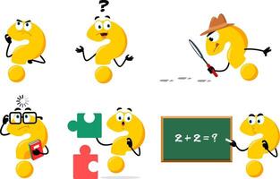 Yellow Question Mark Cartoon Character Thinking. Collection Set vector