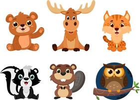 Woodland Animals Cartoon Characters. Flat Design Collection Set vector