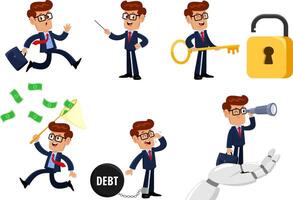 Businessman Cartoon Character. Collection Set vector