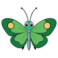 A cartoon butterfly with green wings and yellow spots vector