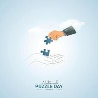NATIONAL PUZZLE DAY text with jigsaw puzzle on red background. Education and Holiday Concept vector