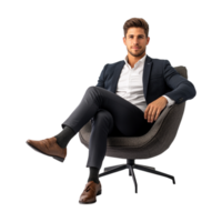 A man in a suit sitting on a chair png