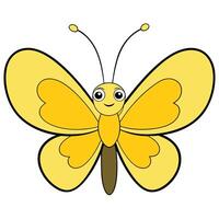 A cartoon butterfly with yellow wings and black eyes vector