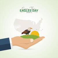 National Save The Eagles Day event banner. Eagle head icon with bold text on brown background to celebrate on January 10 vector