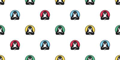 penguin seamless pattern arms crossed cartoon bird doodle polka dot round circle colorful gift wrapping paper repeat wallpaper tile background illustration isolated design vector
