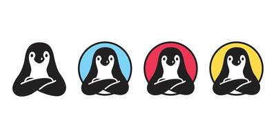 penguin arms crossed round circle cartoon character icon bird logo doodle illustration symbol design isolated vector