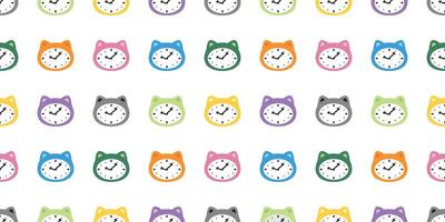 cat seamless pattern alarm clock kitten calico face head munchkin neko pet cartoon doodle gift wrapping paper tile background repeat wallpaper illustration design isolated vector