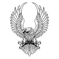 an eagle flying with an angry face illustration on white background. black and white illustration vector