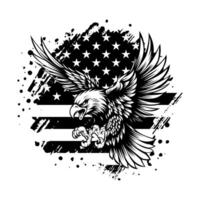 Illustration of flying eagle in black and white style On American flag Background vector