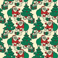 A pattern with santa claus and green santa hide on the gift with christmas trees everywhere vector