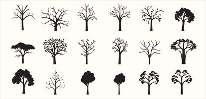 Tree Silhouette Bundle Black Design Set vector