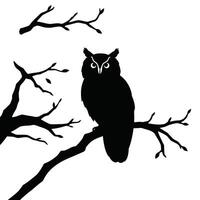 Owl on a tree branch silhouette vector