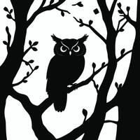 Owl in the tree silhouette vector