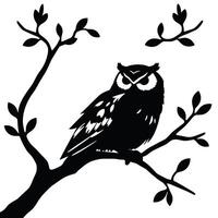 Owl on tree branch silhouette vector