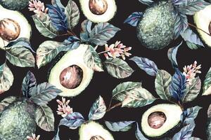 Seamless pattern of avocado botanical with watercolor for designing fabric patterns and wallpaper.Fruit background.Natural pattern. vector